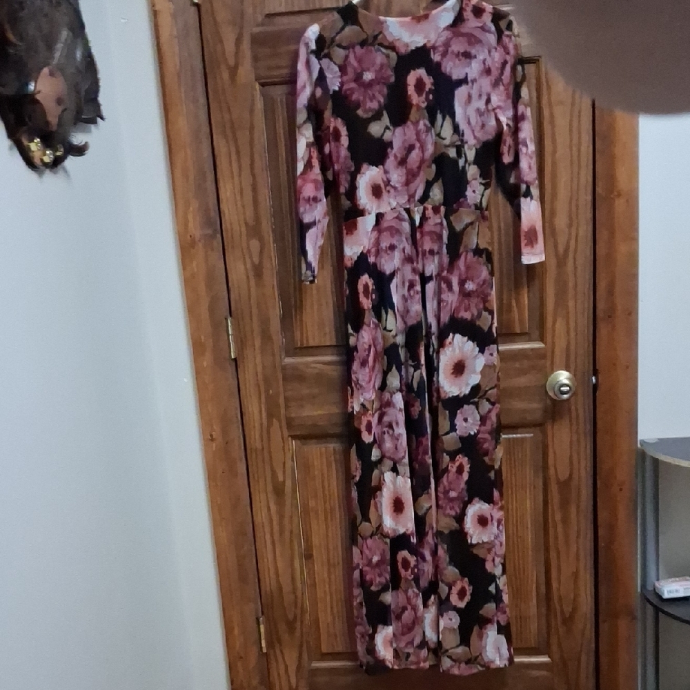 connected apparel Black Maxi Dress with Pink and Brown Floral Print - Picture 3 of 3
